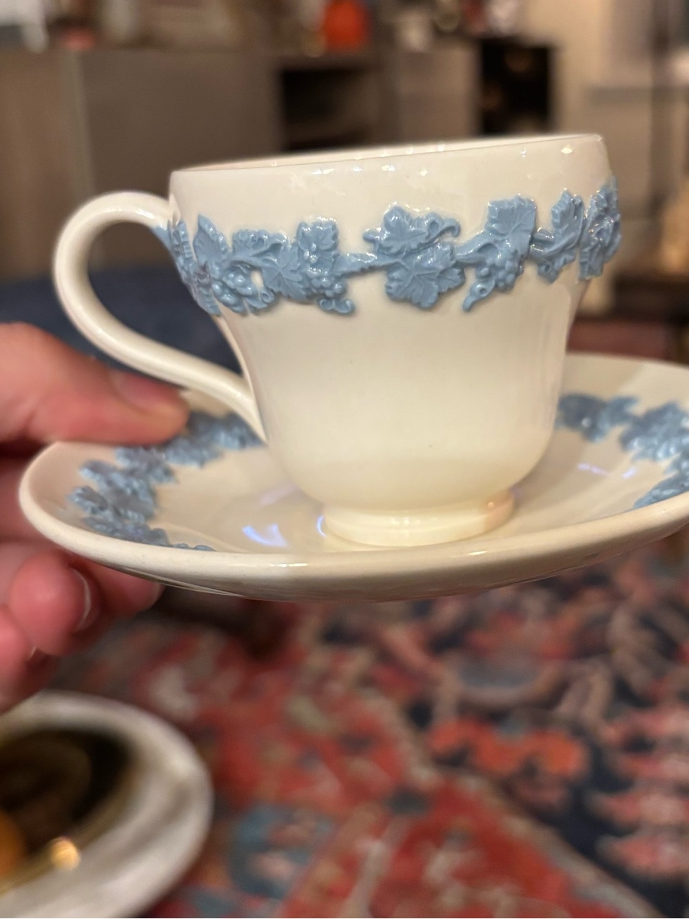 Vintage Wedgwood Embossed Queensware Teacup & Saucer Set